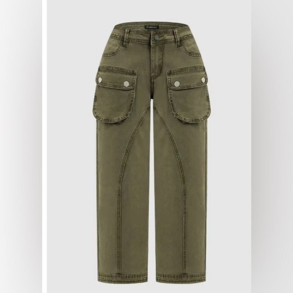 Flamingals Front Flap Pocket Mid Rise Straight Leg Crop Cargo Pants XL NWT - Picture 4 of 11
